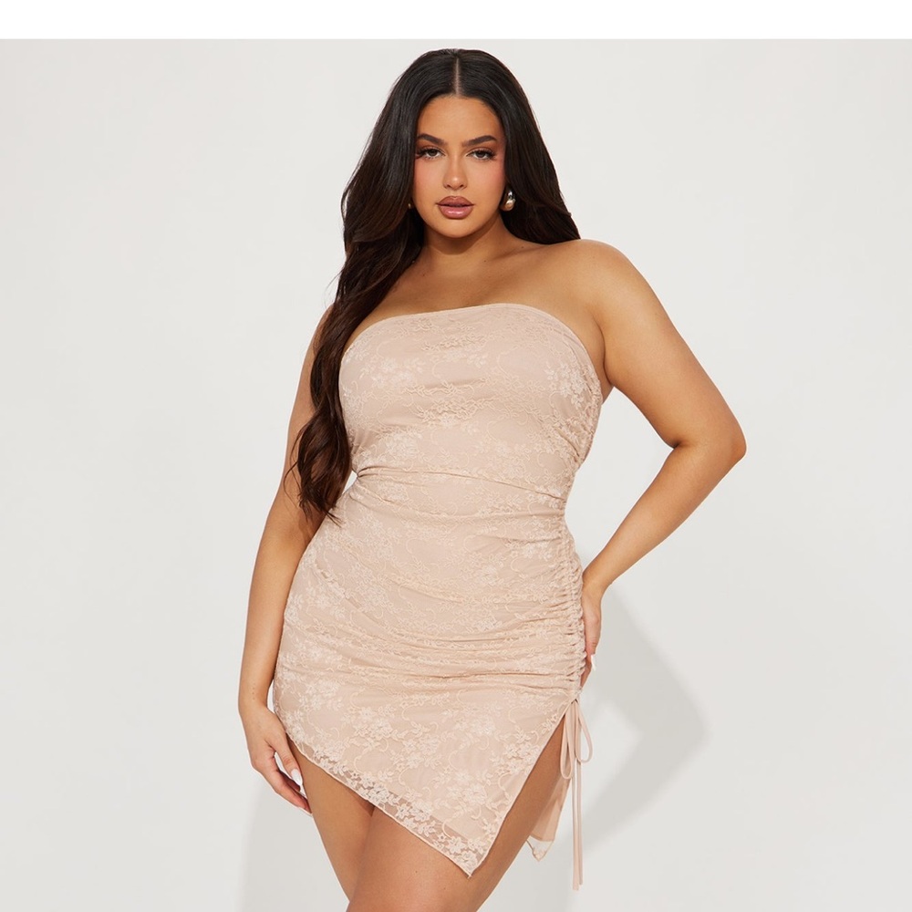 Beautiful Tan lace mini dress. Only worn for 2 hours on my birthday literally!